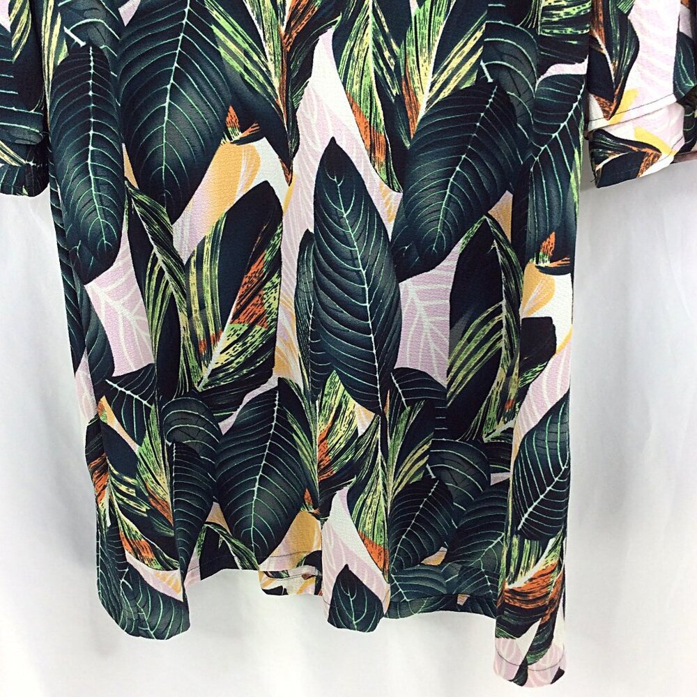BELONGSCI Dress Womens Size XL Green Tropical Hawaiian Mini Ruffle Bell Sleeve - Picture 6 of 10